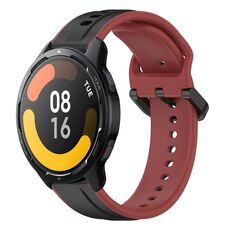Per Xiaomi Watch S1 Active 22mm Convex Loop Cinturino in silicone bicolore (nero + rosso)