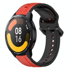 Per Xiaomi Watch S1 Active 22mm Convex Loop Cinturino in silicone bicolore (rosso + nero)