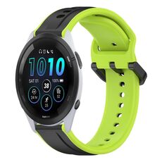 Per Garmin Forerunner 265 22mm Convex Loop Cinturino in silicone bicolore (nero + lime)