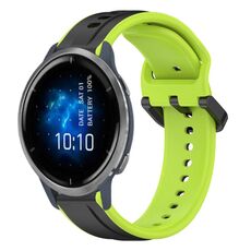 Per Garmin Venu 2 22mm Convex Loop Cinturino in silicone bicolore (nero + lime)