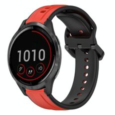 Per cinturino in silicone bicolore con anello convesso da 22 mm Garmin Vivoactive4 (rosso + nero)