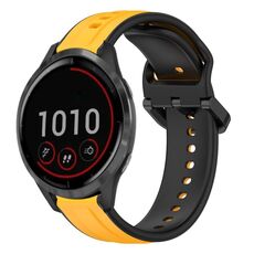 Per cinturino in silicone bicolore con anello convesso da 22 mm Garmin Vivoactive4 (giallo + nero)