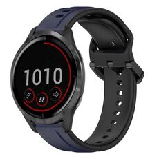Per cinturino in silicone bicolore con anello convesso da 22 mm Garmin Vivoactive4 (blu notte + nero)