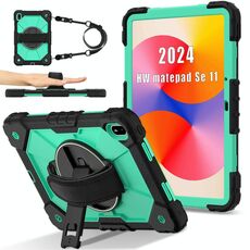 Per Huawei MatePad SE 11 2024 Custodia per tablet PC ibrida in silicone con robot a contrasto di colore (nero verde menta)