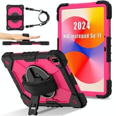 Per Huawei MatePad SE 11 2024 Custodia per tablet PC ibrida in silicone con robot a contrasto di colore (nero, rosa, rosso)
