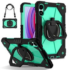 Per Xiaomi Poco Pad 12.1 Custodia per tablet PC ibrida in silicone con robot a contrasto di colore (nero verde menta)