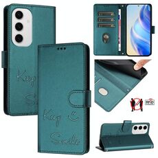 Per Samsung Galaxy S24 FE 5G Smile Embossing RFID Custodia in pelle per telefono (verde pavone)