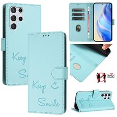 Per Samsung Galaxy S22 Ultra 5G Smile Embossing RFID Custodia in pelle per telefono (verde menta)