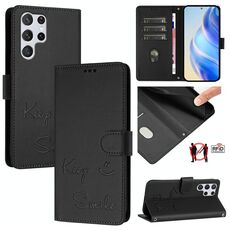 Per Samsung Galaxy S22 Ultra 5G Smile Embossing RFID Custodia in pelle per telefono (nero)