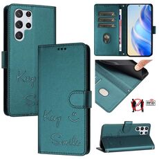 Per Samsung Galaxy S22 Ultra 5G Smile Embossing RFID Custodia in pelle per telefono (verde pavone)