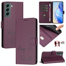 Per Samsung Galaxy S22+ 5G Smile Embossing RFID Custodia in pelle per telefono (viola)