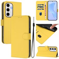 Per Samsung Galaxy S24 FE 5G Custodia in pelle tinta unita con cordino (giallo limone)
