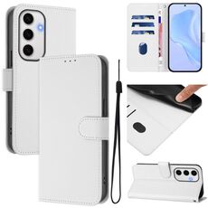 Per Samsung Galaxy S24 FE 5G Custodia in pelle tinta unita con cordino (bianco)
