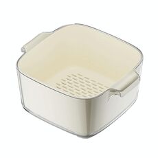Cestello di drenaggio a doppio strato per cucina, portaoggetti per frutta e verdura, stile: bianco latte medio