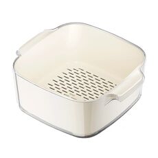 Cestello di drenaggio a doppio strato per cucina, portaoggetti per frutta e verdura, stile: bianco latte grande