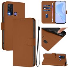 Per vivo Y30 4G Custodia per telefono in pelle tinta unita con cordino Global Skin Feel (marrone)