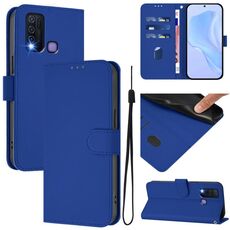 Per vivo Y30 4G Custodia per telefono in pelle tinta unita con cordino Global Skin Feel (blu scuro)