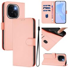 Per vivo iQOO Z9s Pro 5G India Custodia in pelle tinta unita con cordino (rosa)
