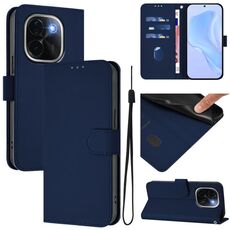 Per vivo iQOO Z9s Pro 5G India Custodia in pelle tinta unita con cordino (blu navy)