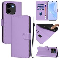 Per vivo iQOO Z9X Custodia in pelle tinta unita con cordino (viola lavanda)