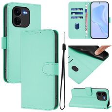 Per vivo iQOO Z9X Custodia in pelle tinta unita con cordino (verde menta)
