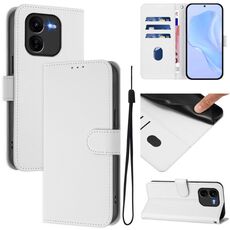 Per vivo iQOO Z9X Custodia in pelle tinta unita con cordino (bianco)