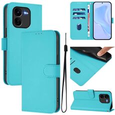 Per vivo iQOO Z9X Custodia in pelle tinta unita con cordino (Lake Blue)