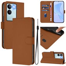Per vivo V29 5G Global / V29 Pro Custodia in pelle tinta unita con cordino (marrone)
