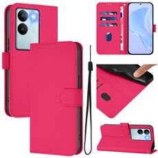 Per vivo V29 5G Global / V29 Pro Custodia in pelle tinta unita con cordino (rosso rosa)