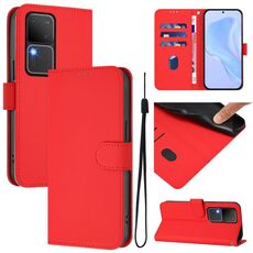 Per vivo V30 5G Global / V30 Pro Global Custodia per telefono in pelle tinta unita con cordino (rosso)