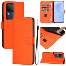 Per vivo V30 5G Global / V30 Pro Global Custodia in pelle tinta unita con cordino (arancione)