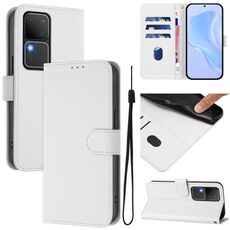 Per vivo V30 5G Global / V30 Pro Global Custodia per telefono in pelle tinta unita con cordino (bianco)