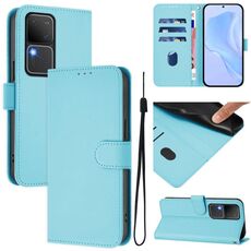 Per vivo V30 5G Global / V30 Pro Global Custodia per telefono in pelle tinta unita con cordino (blu cielo)