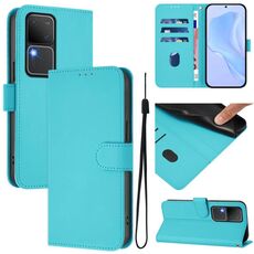 Per vivo V30 5G Global / V30 Pro Global Custodia per telefono in pelle tinta unita con cordino (Lake Blue)