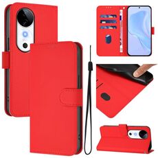 Per vivo S19 Custodia per telefono in pelle tinta unita con cordino (rosso)
