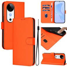 Per vivo S19 Custodia per telefono in pelle tinta unita con cordino (arancione)