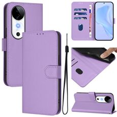Per vivo S19 Custodia in pelle tinta unita con cordino (viola lavanda)