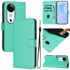 Per vivo S19 Custodia per telefono in pelle tinta unita con cordino (verde)