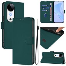 Per vivo S19 Custodia in pelle tinta unita con cordino (verde scuro)