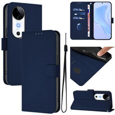 Per vivo S19 Custodia in pelle tinta unita con cordino (blu navy)