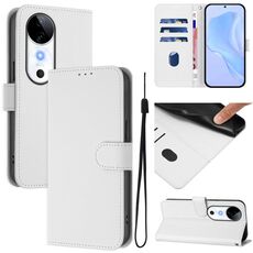Per vivo S19 Custodia per telefono in pelle tinta unita con cordino (bianco)