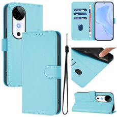 Per vivo S19 Custodia per telefono in pelle tinta unita con cordino (azzurro cielo)