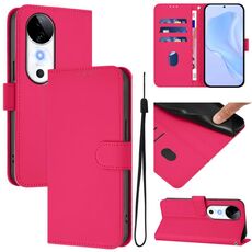 Per vivo S19 Custodia in pelle tinta unita con cordino (rosso rosa)