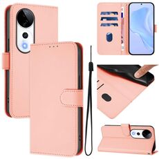Per vivo S19 Pro Custodia per telefono in pelle tinta unita con cordino (rosa)