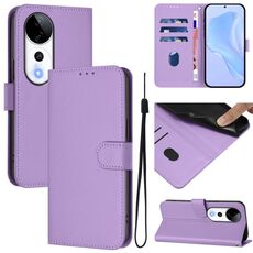 Per vivo S19 Pro Custodia per telefono in pelle tinta unita con cordino (viola lavanda)