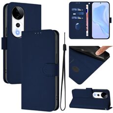 Per vivo S19 Pro Custodia in pelle tinta unita con cordino (blu navy)