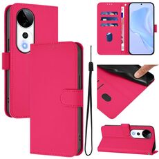 Per vivo S19 Pro Custodia in pelle tinta unita con cordino (rosso rosa)