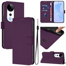 Per vivo S19 Pro Custodia in pelle tinta unita con cordino (viola)