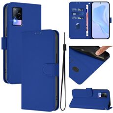 Per vivo V20 / V21E 4G / Y73 2021 Custodia in pelle tinta unita effetto pelle con cordino (blu scuro)