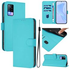 Per vivo V20 / V21E 4G / Y73 2021 Custodia in pelle tinta unita con cordino (blu lago)